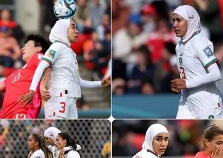 فوتبالیست تیم ملی زنان مراکش  با حجاب بازی کرد