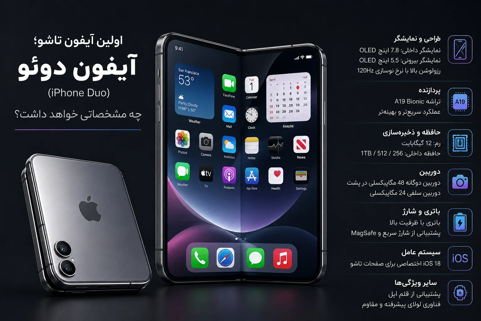 iphone-duo-foldable-concept اولین آیفون تاشو اپل